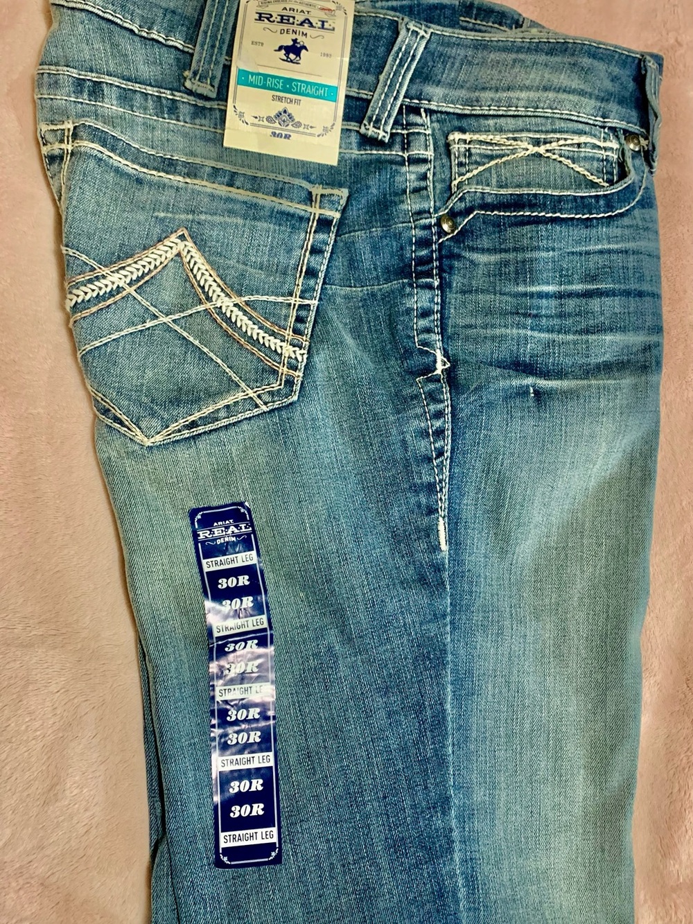 Ariat Mid-Rise Straight Leg Jeans in Faded Blue Denim